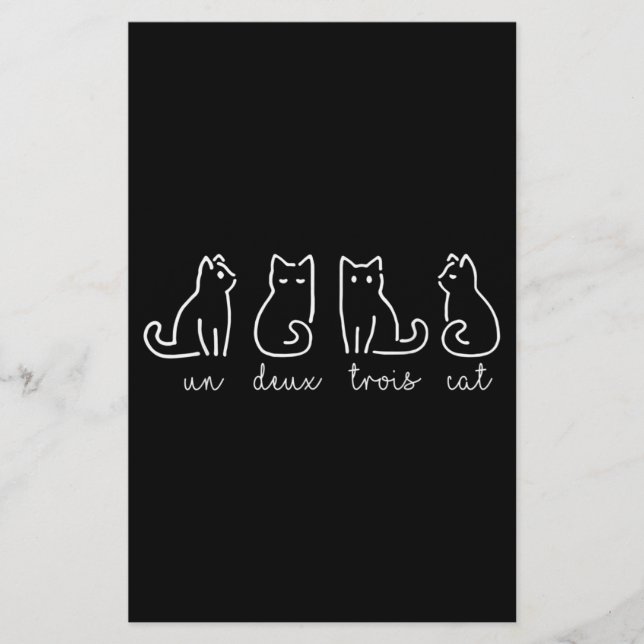 Cute Abstract Un Deux Trois Cat French Kitty Stationery (Front)