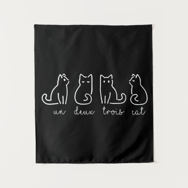 Cute Abstract Un Deux Trois Cat French Kitty Tapestry (Front)