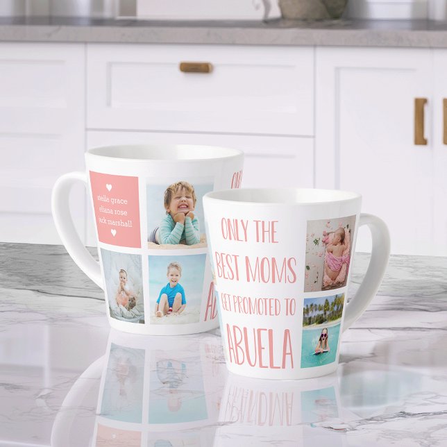 Cute Abuela Grandchildren Photo & Name Latte Mug (Creator Uploaded)