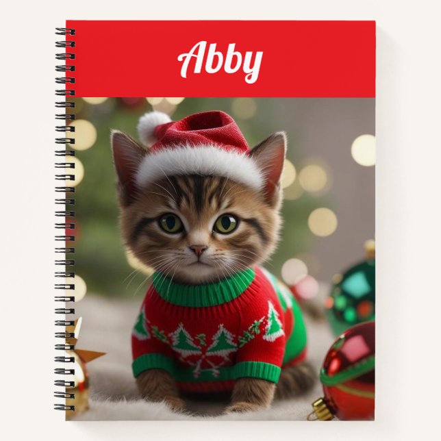 Cute Abyssinian Cat Christmas Personalised  Notebook (Front)