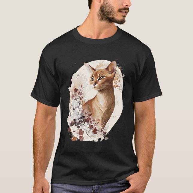 Cute Abyssinian Cat Japanese Cherry Blossom Sakura T-Shirt (Front)