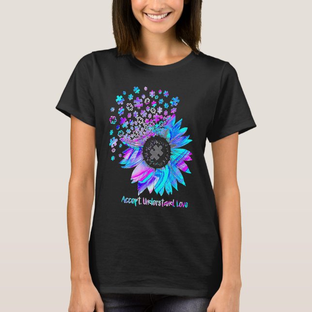 Cute Accept Understand Love Sunflower Autism Aware T-Shirt (Front)