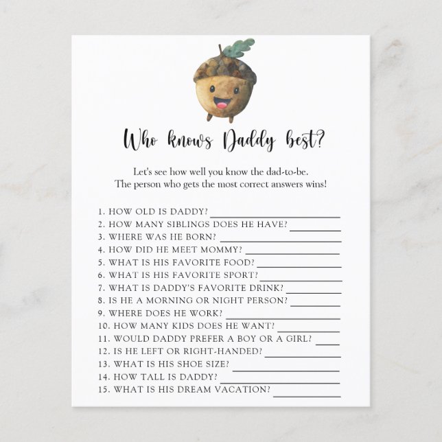 Cute acorn - Who knows DADDY best game (Front)