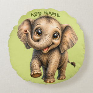 Cute Active Baby Animal collection Elephant Green Round Cushion