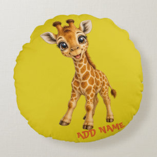 Cute Active Baby Animal Collection Giraffe Citrine Round Cushion