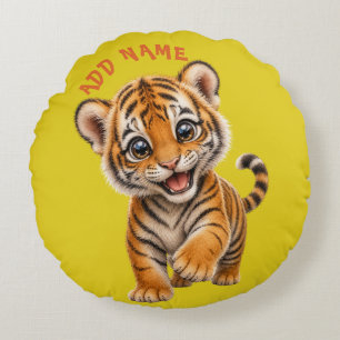 Cute Active Baby Animal Collection Tiger Citrine Round Cushion