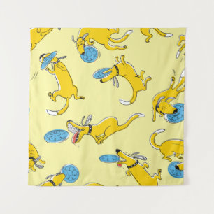 Cute activity dogs vintage seamless pattern. Doodl Tapestry