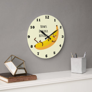 Cute add name banana kitchen large clock