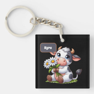 Cute add name cow lovers key ring