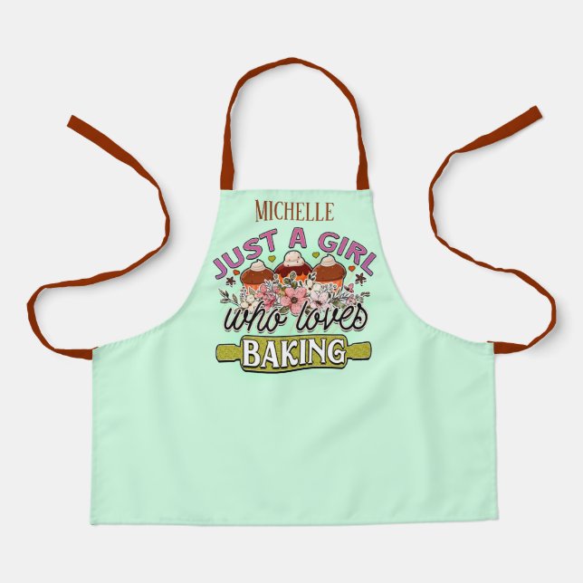 Cute add name just girl loves baking apron (Front)