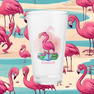 cute add name pink flamingo  glass