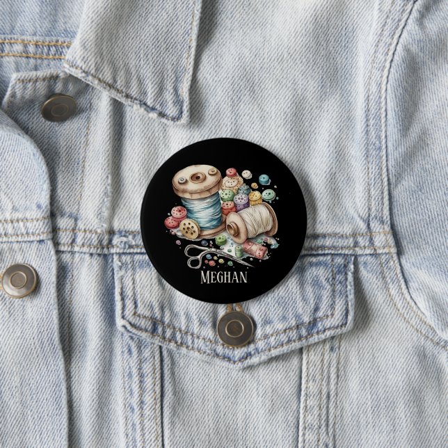 Cute add name sewing lovers  7.5 cm round badge (In Situ)