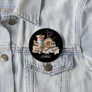 Cute add name sewing lovers 7.5 cm round badge