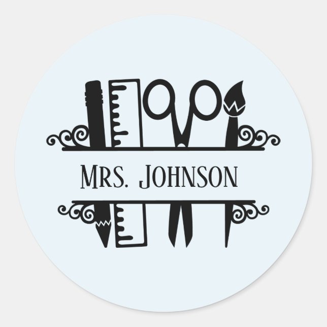 cute add name Teachers Classic Round Sticker (Front)