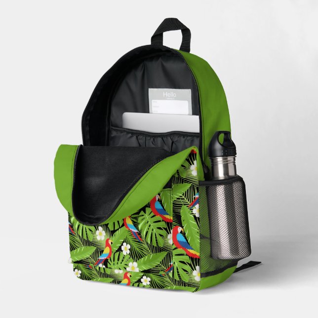 Cute add name tropical parrots  printed backpack (Back Corner Right (Open))