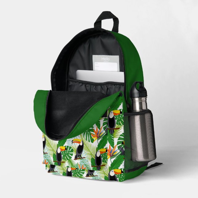 Cute add name tropical toucan  printed backpack (Back Corner Right (Open))