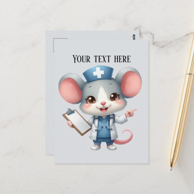 Cute add text any purpose Nurse mouse Postcard (Front/Back In Situ)