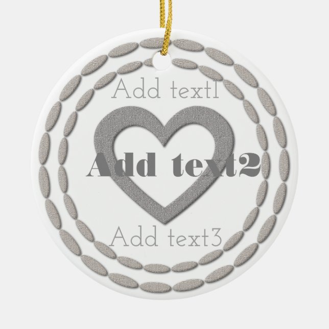 Cute Add Text Magic Silver Heart White Christmas Ceramic Tree Decoration (Front)