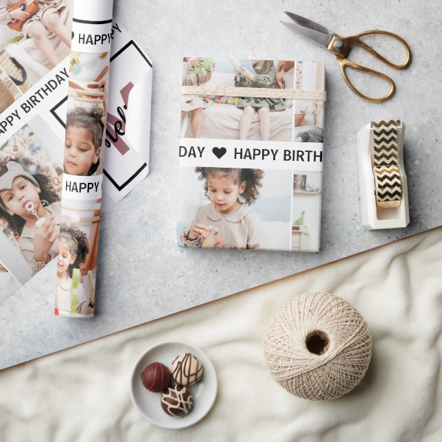 Cute Add Your Own Photo Monogram Happy Birthday Wrapping Paper (Crafts)