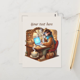 Cute add your text coffee shop postcard