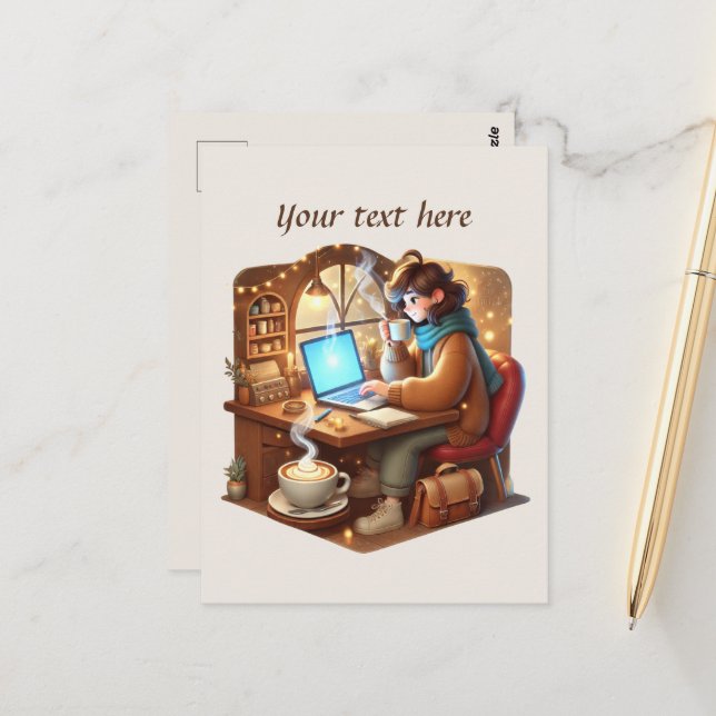 Cute add your text coffee shop  postcard (Front/Back In Situ)