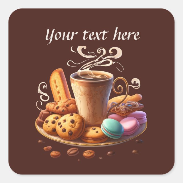 Cute add your text coffee shop  square sticker (Front)