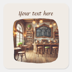 Cute add your text coffee shop square sticker