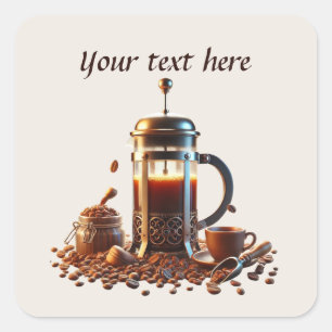 Cute add your text coffee shop  square sticker