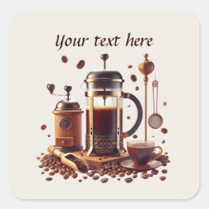 Cute add your text coffee shop square sticker