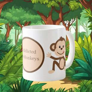 cute addicted monkey add text coffee mug