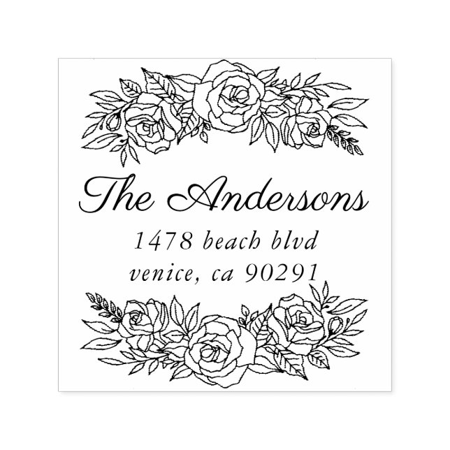 Cute address stamp with wreath of roses (Design)