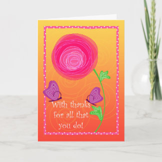 Cute Admin Pro Flowers Butterflies Pink Orange Thank You Card