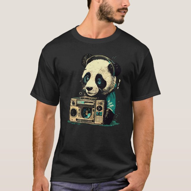 Cute Adorable Anthropomorphic Panda Boombox Family T-Shirt (Front)