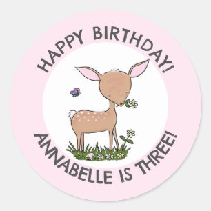 Cute adorable baby deer personalised birthday classic round sticker