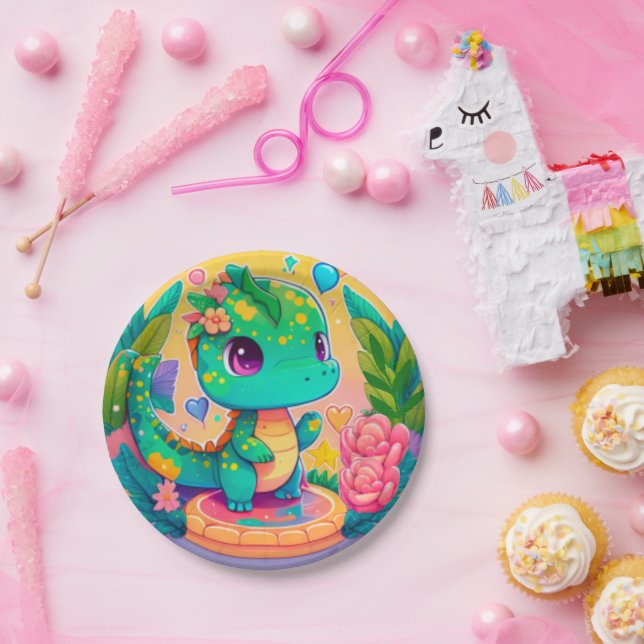 Cute Adorable Baby Dino/Dragon Birthday  Paper Plate (Party)