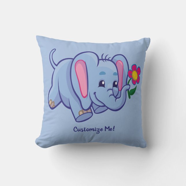 Cute & Adorable Baby Elephant Blue Personalised Cushion (Front)