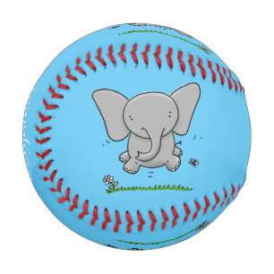 Cute adorable baby elephant cartoon illustration baseball