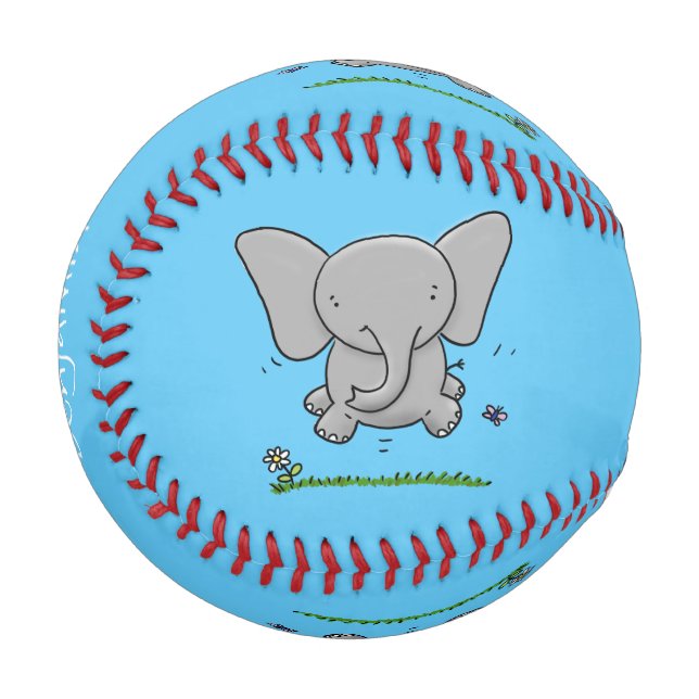 Cute adorable baby elephant cartoon illustration baseball (Front Left)