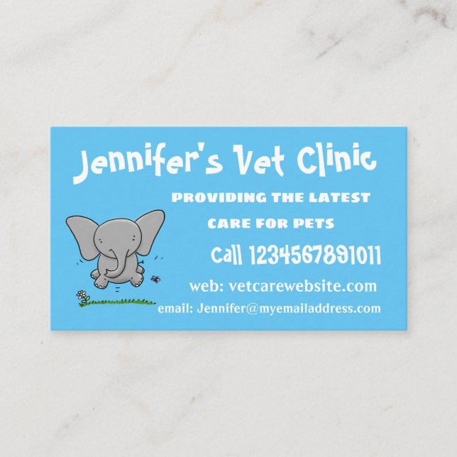 Cute adorable baby elephant cartoon illustration business card (Front)