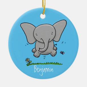 Cute adorable baby elephant cartoon illustration ceramic tree decoration