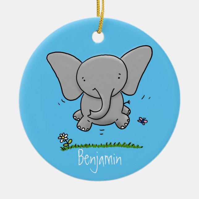 Cute adorable baby elephant cartoon illustration ceramic tree decoration (Front)