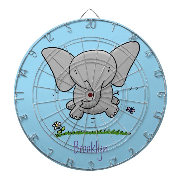 Cute adorable baby elephant cartoon illustration dartboard (Front)