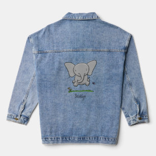 Cute adorable baby elephant cartoon illustration denim jacket