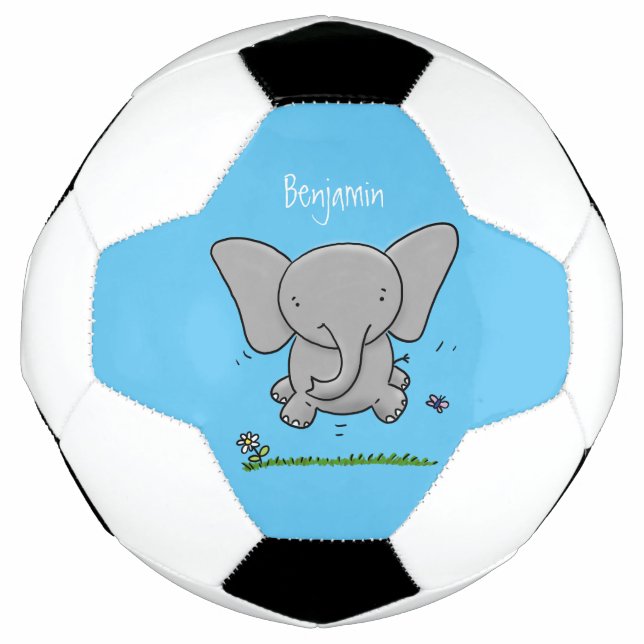 Cute adorable baby elephant cartoon illustration football (Front)
