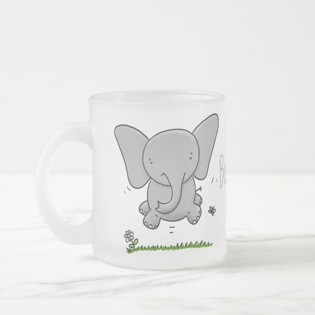 Cute adorable baby elephant cartoon illustration frosted glass coffee mug (Left)