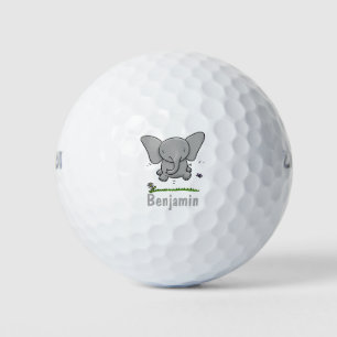 Cute adorable baby elephant cartoon illustration golf balls