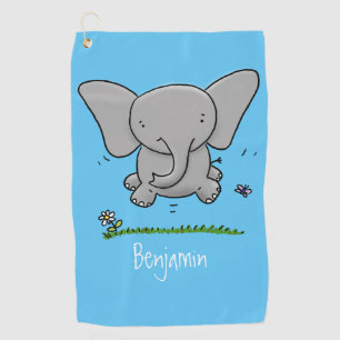 Cute adorable baby elephant cartoon illustration  golf towel