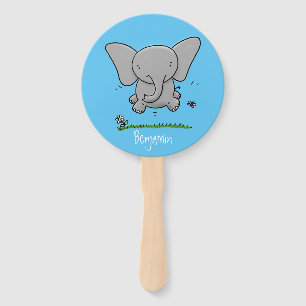 Cute adorable baby elephant cartoon illustration hand fan