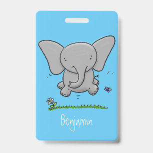 Cute adorable baby elephant cartoon illustration ID badge