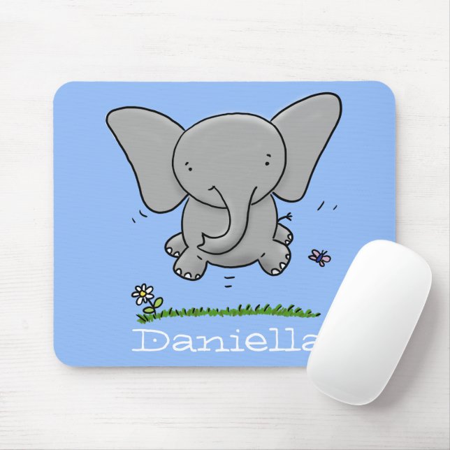 Cute adorable baby elephant cartoon illustration mouse mat (With Mouse)